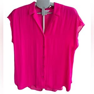 Nine West Vivid Hot Pink Short-Sleeve Button-Front Blouse